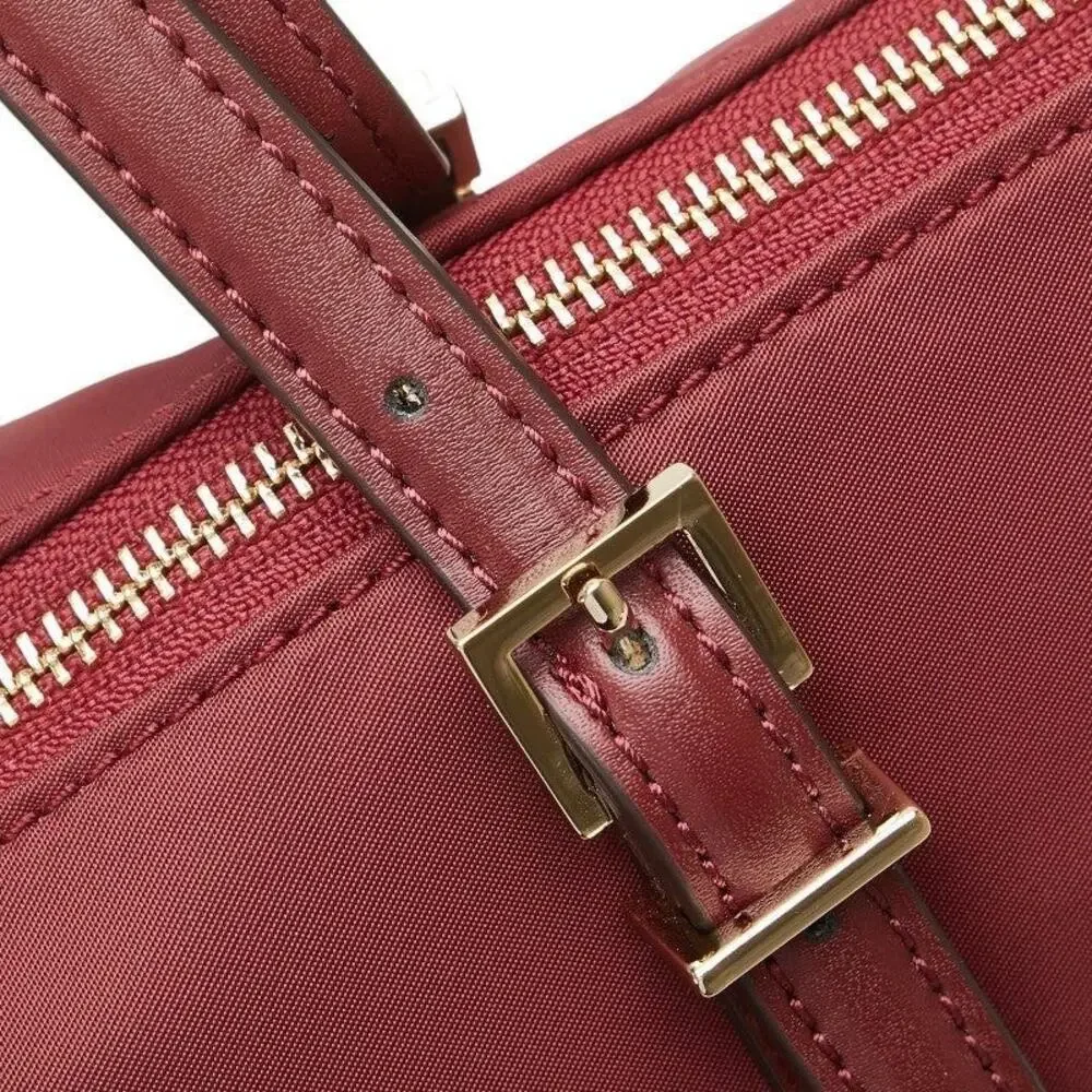 Kate Spade Nylon Leather Logo Tote Bag Burgundy